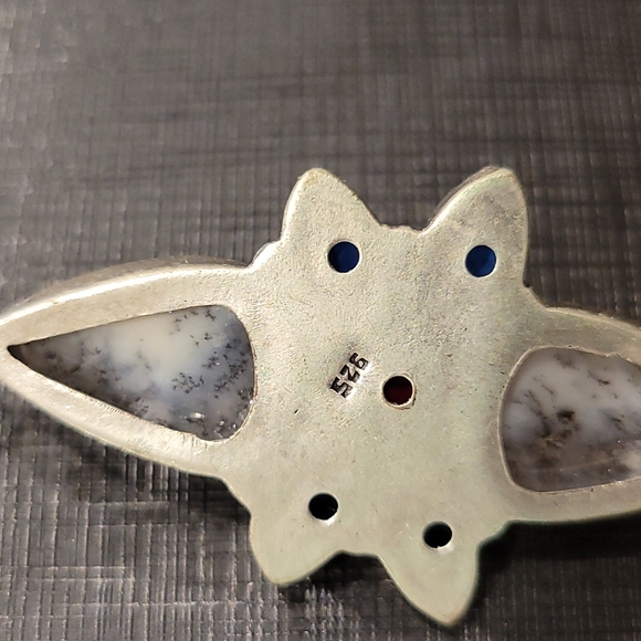 Garnet, Sapphire, Dendrite Opal & 925 Silver Pendant - Picture 4 of 5